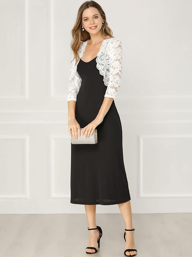 Floral 3/4 Sleeve Lace Shrug