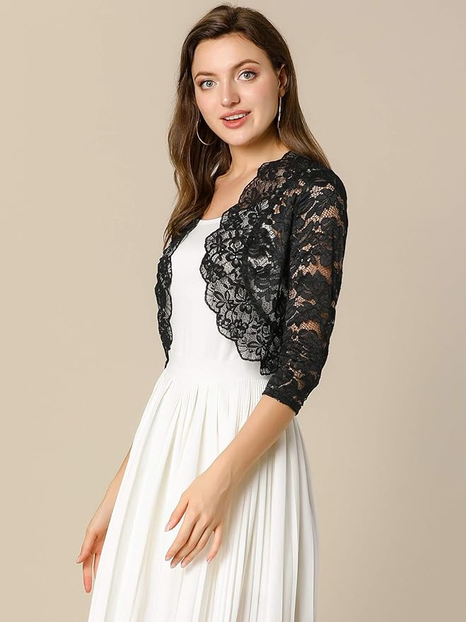 Floral 3/4 Sleeve Lace Shrug