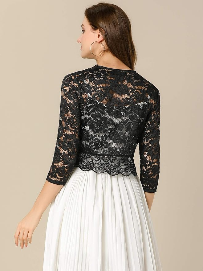 Floral 3/4 Sleeve Lace Shrug