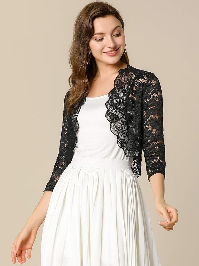 Floral 3/4 Sleeve Lace Shrug