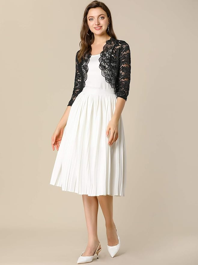 Floral 3/4 Sleeve Lace Shrug