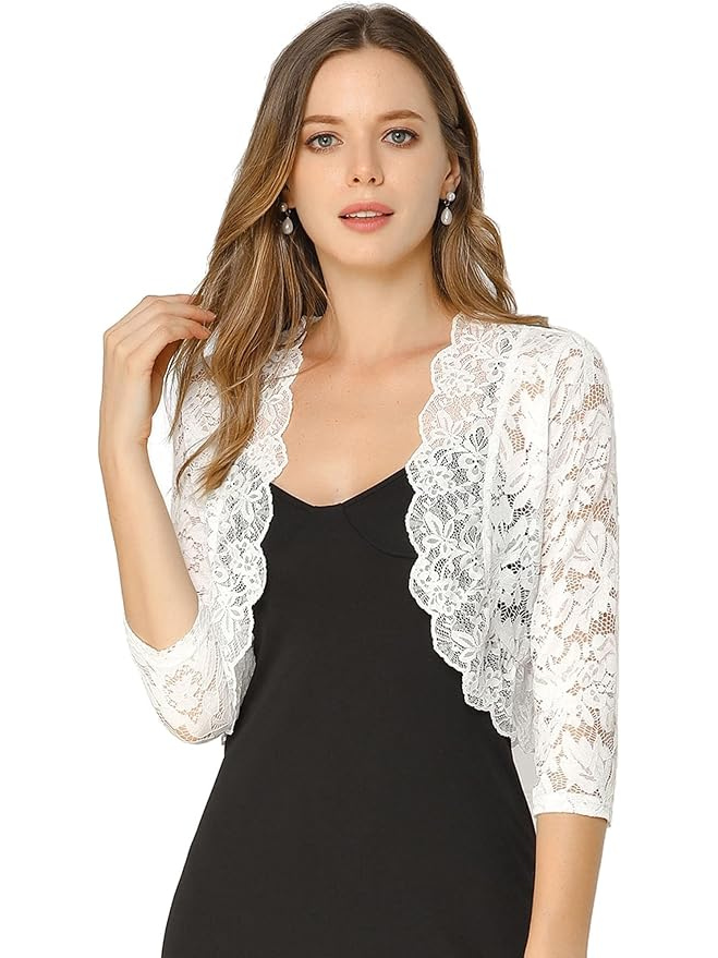 Floral 3/4 Sleeve Lace Shrug
