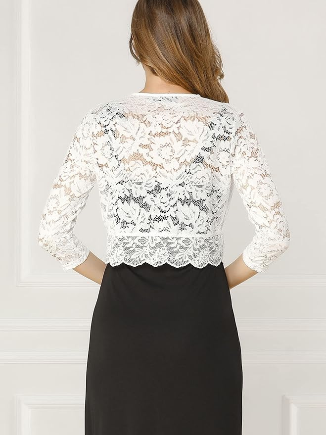 Floral 3/4 Sleeve Lace Shrug