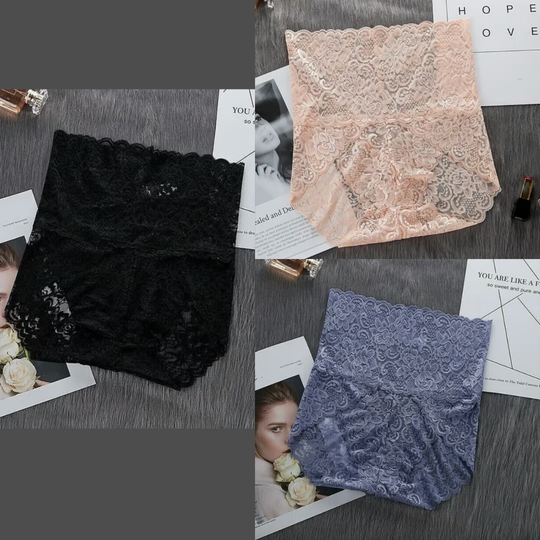 MISSLACY™ High Waist Panties - Set Of 3 (Black, Skin & Light Blue)
